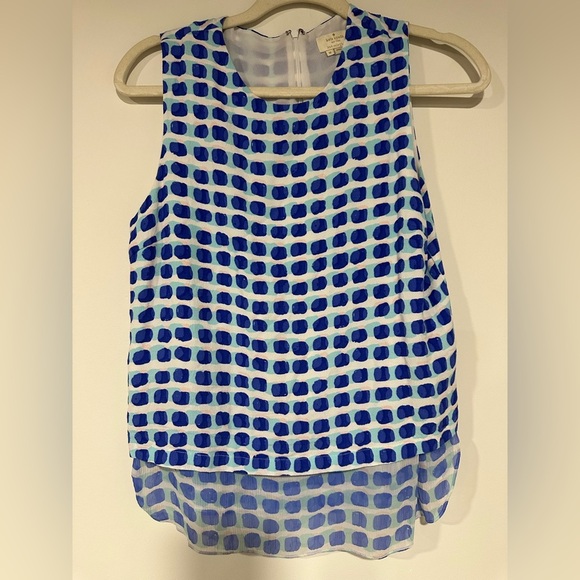 Kate Spade New York Island Stamp Double Layer Tank Top Blue White Medium - Picture 2 of 5